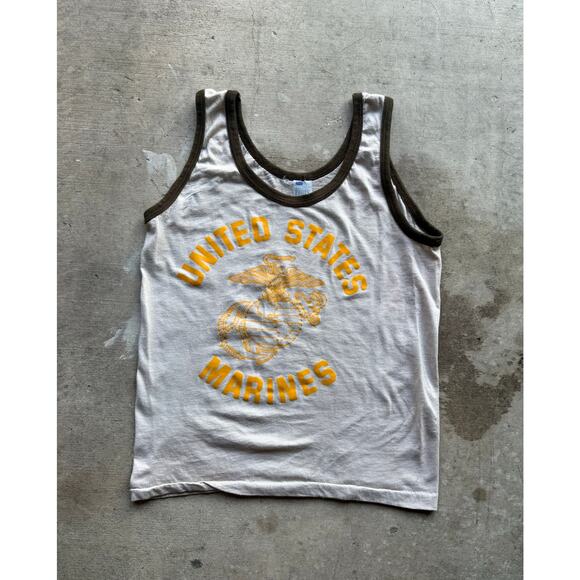 Vintage 1970s United States Marine Tan/Brown Mens Tanktop Size Small - Picture 1 of 6